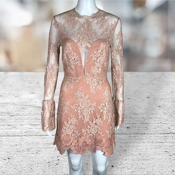 Saylor Lace Long Sleeve High Neck Mini Dress - Picture 1 of 7